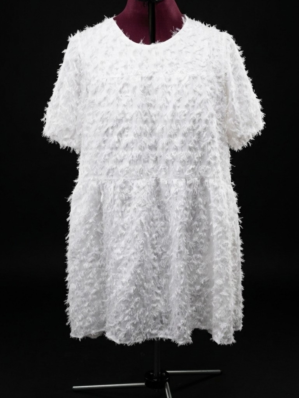 White Textured Short-Sleeve Dress